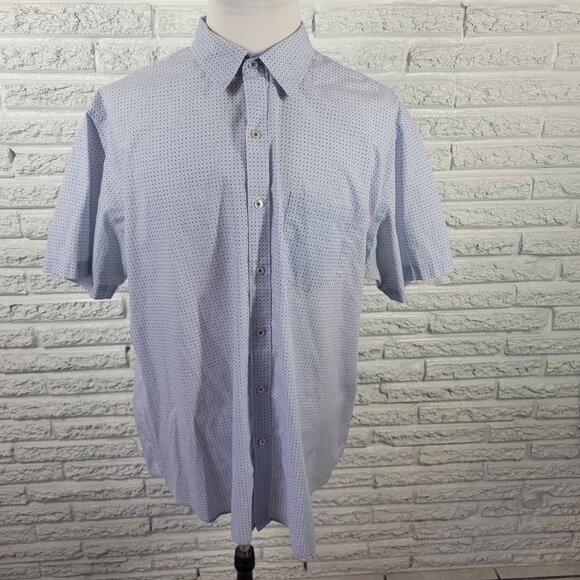 Van Heusen Mens Shirt XXL 18 18.5 Classic Blue Circles Lightweight GEO78XE - Picture 1 of 7